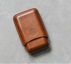 Cool Beige Leather Mens 3pcs Cigar Case Cool Custom Leather Cigar Case for Men - iwalletsmen