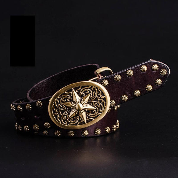 Handmade Genuine Leather Punk Rock Western Country Star of David Mens Cool Men Biker Trucker Leather Belt