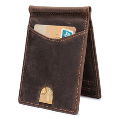 Handmade Leather Money Clip Mens Cool billfold Wallet Card Holder Small Card Slim Wallets for Men
