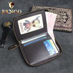 Handmade Leather Floral Mens Zipper Cool billfold Wallet Card Holder Small Card Slim Wallets for Men