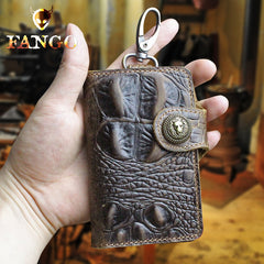 Handmade Leather Floral Mens Cool Key Wallet Wallet Card Holder Small Card Keychain Wallets for Men