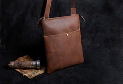 Handmade Leather Mens Cool Messenger Bag Square Bag Chest Bag Bike Bag Cycling Bag for men