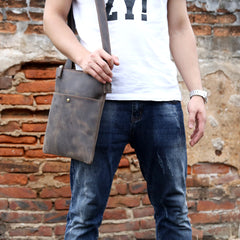 Handmade Leather Mens Cool Messenger Bag Square Bag Chest Bag Bike Bag Cycling Bag for men