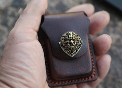 Handmade Cool Mens Leather Zippo Lighter Cases with Loop Zippo lighter Holder with clips - iwalletsmen