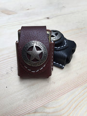 Cool Leather Biker Zippo Lighter Pouch with Loop Texas Star Zippo lighter case with clip - iwalletsmen