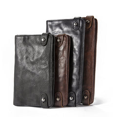 Genuine Leather Mens Cool Long Leather Wallet Bifold Clutch Wallet for Men