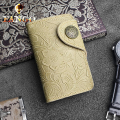 Handmade Leather Floral Mens Cool Key Wallet Wallet Card Holder Small Card Keychain Wallets for Men