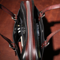 Genuine Leather Mens Vintage Black Briefcase Shoulder Bag Work Bag Laptop Bag Business Bag for Men