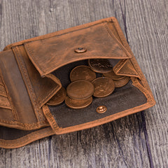 Handmade Leather Mens Cool Slim Leather Wallet Card Wallet Holders Men Small Wallets Bifold for Men