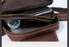 Genuine Leather Mens Cool Chest Bag Sling Bag Crossbody Bag Travel Bag Hiking Bag for men
