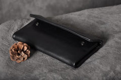 Handmade Leather Mens Cool Long Leather Wallet Trifold Clutch Wallet for Men