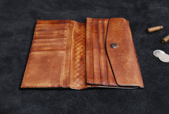 Handmade Leather Mens Cool Long Leather Wallet Card Wallet Clutch Wristlet Wallet for Men