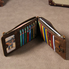 Leather Mens Clutch Vintage Coffee Brown Multi Card Phone Wallet for Men
