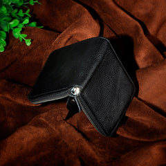 Handmade Leather Mens Cool Zipper Leather Wallet Card Wallet Men Small Wallets Bifold for Men