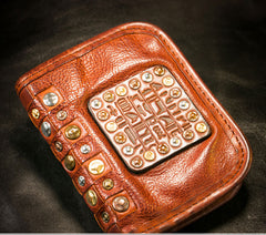 Handmade Leather Mens Chain Biker Wallet Cool Leather Wallet Long Phone Wallets for Men