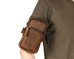 Handmade Leather Mens Running Armband for Cell Phones Sleeve Pouch Arm Case