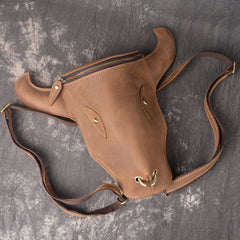 Handmade Leather Mens Cool XO Bull Backpack Sling Bag Black Travel Bag Hiking Bag for men