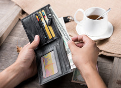 Handmade Leather Mens Cool Slim Leather Wallet Men Small Wallets Bifold for Men