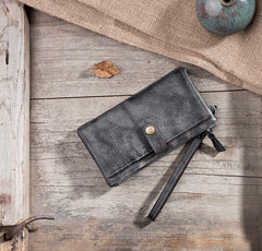 Handmade Leather Mens Biker Wallet Cool Leather Wallet Long Wrist Wallets for Men
