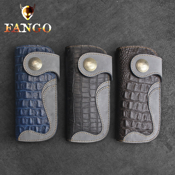 Handmade Leather Biker Wallet Mens Cool Chain Wallet Long Wallet Trucker Wallet with Chain