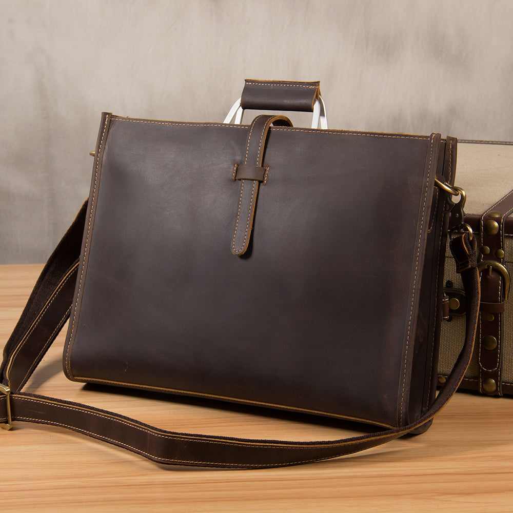 Genuine Leather Mens Vintage Coffee Briefcase Shoulder Bag Work Bag Laptop Bag Business Bag for Men