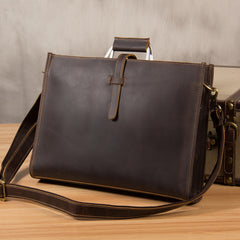 Genuine Leather Mens Vintage Coffee Briefcase Shoulder Bag Work Bag Laptop Bag Business Bag for Men