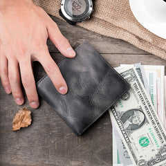 Handmade Leather Mens Cool Slim Leather Wallet Men Small Wallets Bifold for Men
