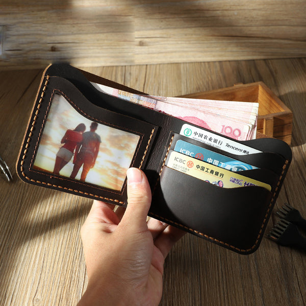 Handmade Slim Black Leather Mens Billfold Wallets Personalize Bifold Small Wallets for Men - iwalletsmen