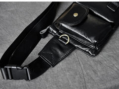 Black Leather Fanny Pack Mens Waist Bag Hip Pack Belt Bag for Men - iwalletsmen