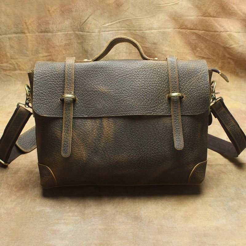 Vintage Mens Leather Briefcase Business Briefcase Work Bag Shoulder Bag For Men - iwalletsmen