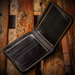 Handmade Leather Chinese Black&White Tooled Mens billfold Wallet Cool Leather Wallet Slim Wallet for Men