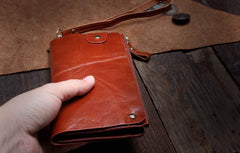 Genuine Leather Mens Cool Long Leather Wallet Card Wallet Clutch Wristlet Wallet for Men