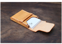 Handmade Wooden Brown Leather Mens Wallet Small Card Holder Coin Wallet for Men - iwalletsmen