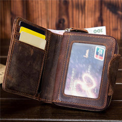 Leather Mens Wallet billfold Zipper Bifold Wallet Vintage Wallet for Men - iwalletsmen