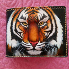 Handmade Leather Tiger Tooled Mens billfold Wallet Cool Leather Wallet Slim Wallet for Men