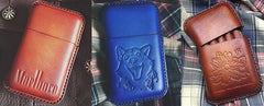 Blue Leather Mens Cigarette Holder Case Vintage Custom Cigarette Case for Men - iwalletsmen