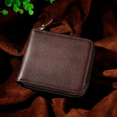 Handmade Leather Mens Cool Zipper Leather Wallet Card Wallet Men Small Wallets Bifold for Men