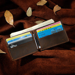 Handmade Leather Mens Cool Slim Leather Wallet Card Wallet Holders Men Small Wallets Bifold for Men
