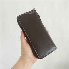 [On Sale] Handmade Mens Long Biker Wallet with Chains Cool Zipper Leather Biker Chain Wallets - iwalletsmen