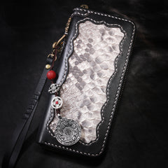 Handmade Leather Python Skin Mens Chain Biker Wallet Cool Leather Wallet Long Phone Wallets for Men