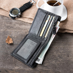 Handmade Leather Mens Cool Slim Leather Wallet Men Small Wallets Bifold for Men