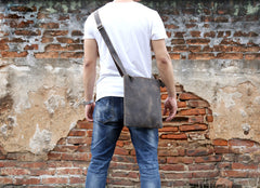 Handmade Leather Mens Cool Messenger Bag Square Bag Chest Bag Bike Bag Cycling Bag for men