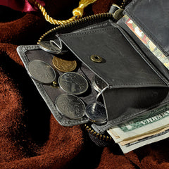 Handmade Leather Mens Cool Zipper Leather Wallet Card Wallet Men Small Wallets Bifold for Men