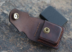 Handmade Cool Mens Leather Zippo Lighter Cases with Loop Zippo lighter Holder with clips - iwalletsmen