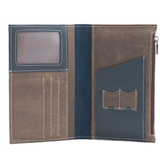 Handmade Leather Mens Travel Wallet Passport Leather Wallet billfold Long Wallets for Men