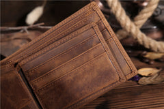 Handmade Leather Mens Cool Slim Leather Wallet Card Wallet Holders Men Small Wallets Bifold for Men