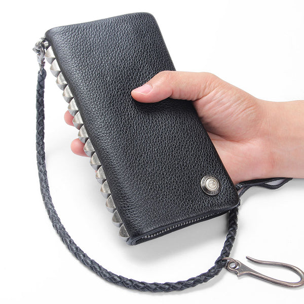 Handmade Mens Cool Long Leather Chain Wallet Cards Biker Trucker Wristlet Wallet - iwalletsmen