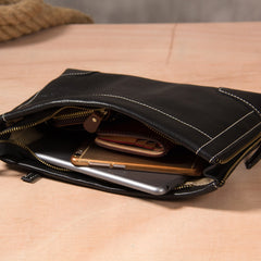 Cool Leather Mens Clutch Wristlet Bag Black Zipper Clutch Wallet for Men
