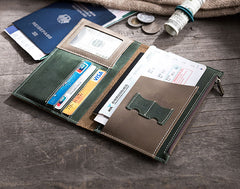 Handmade Leather Mens Travel Wallet Passport Leather Wallet billfold Long Wallets for Men