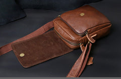 Genuine Leather Mens Cool Messenger Bag Square Bag Chest Bag Bike Bag Cycling Bag for men